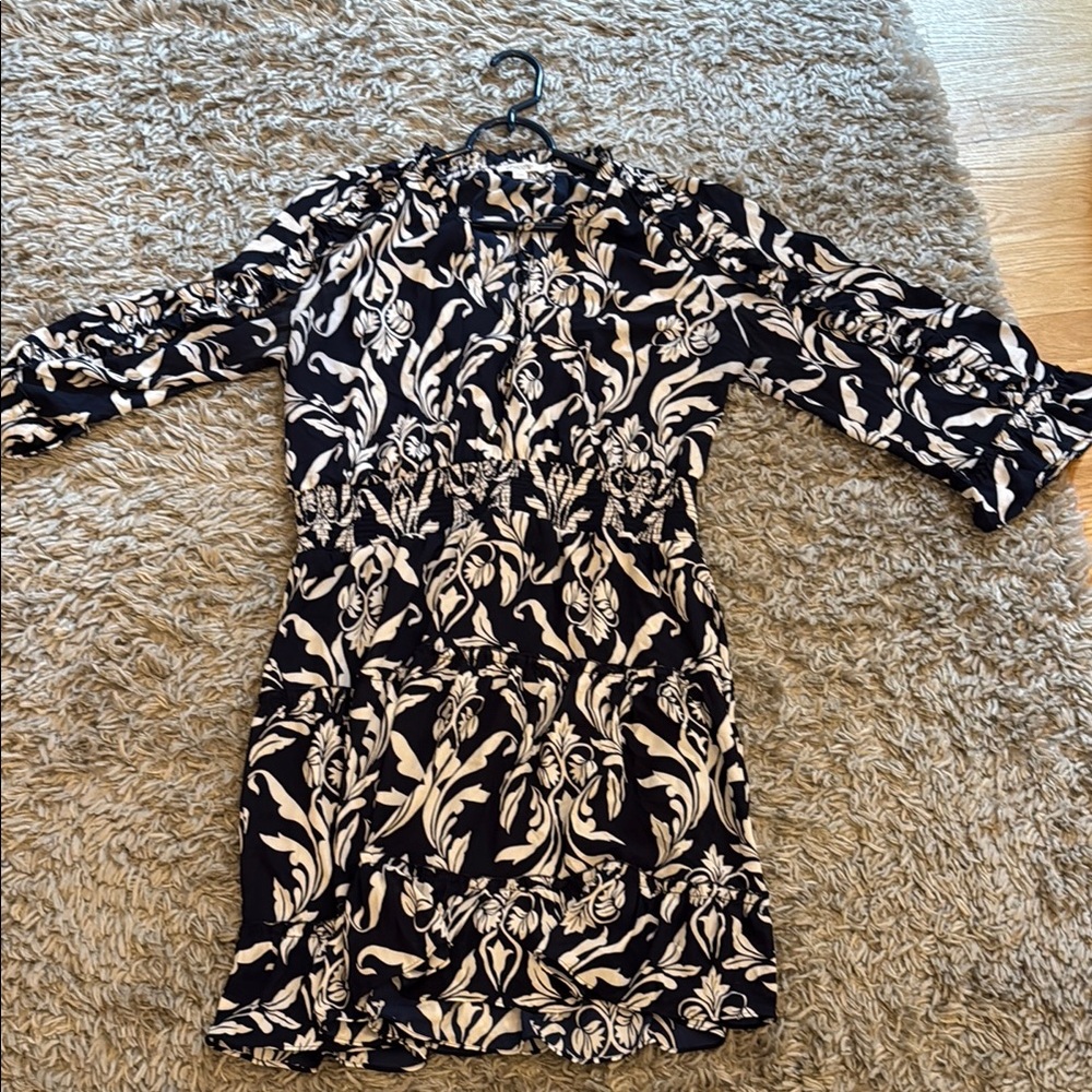 Chico's Elegant Black and Cream Floral Midi Dress